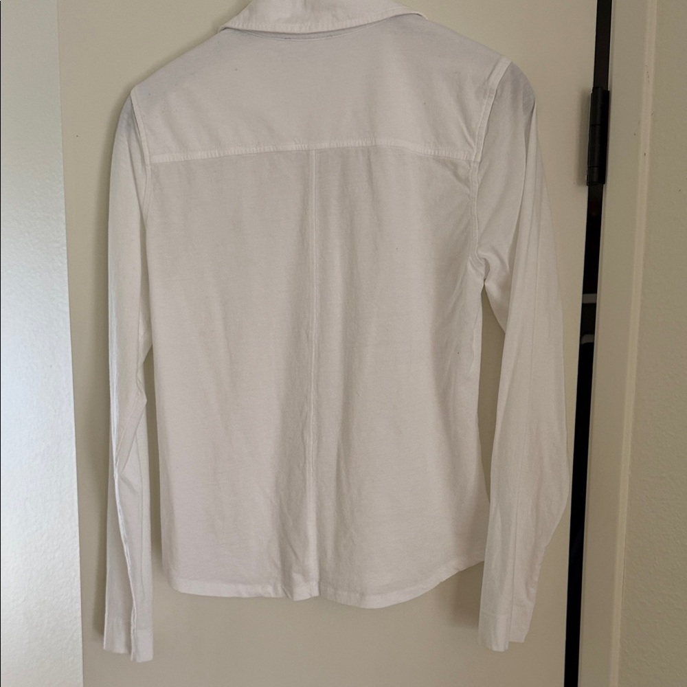 Lilla P White Long-Sleeve Button Down Shirt cotton soft jersey knit size small - Picture 3 of 3